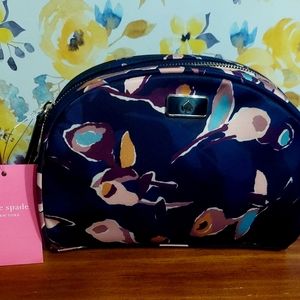 NWT Kate Spade Dawn Paper Rose Medium Dome Cosmetic Makeup Bag Nylon blackmulti